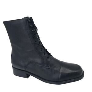 Details Black Leather Combat Style Boots Cap Toe Lace Up Casual Bootie Men's 10C